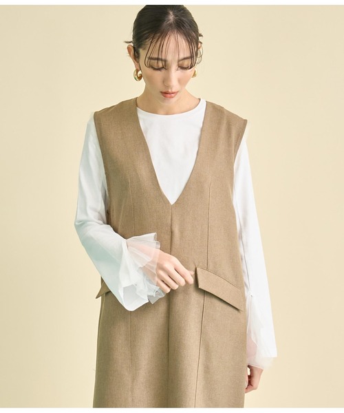Settimissimo（セッティミッシモ）の「チュール カフス デザイン ロングTシャツ（Tシャツ/カットソー・レディース・ブラック/オフホワイト・FREE）」の6枚目の写真