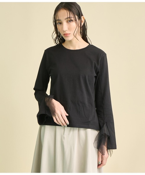 Settimissimo（セッティミッシモ）の「チュール カフス デザイン ロングTシャツ（Tシャツ/カットソー・レディース・ブラック/オフホワイト・FREE）」の12枚目の写真