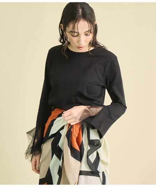 Settimissimo（セッティミッシモ）の「チュール カフス デザイン ロングTシャツ（Tシャツ/カットソー・レディース・ブラック/オフホワイト・FREE）」の14枚目の写真