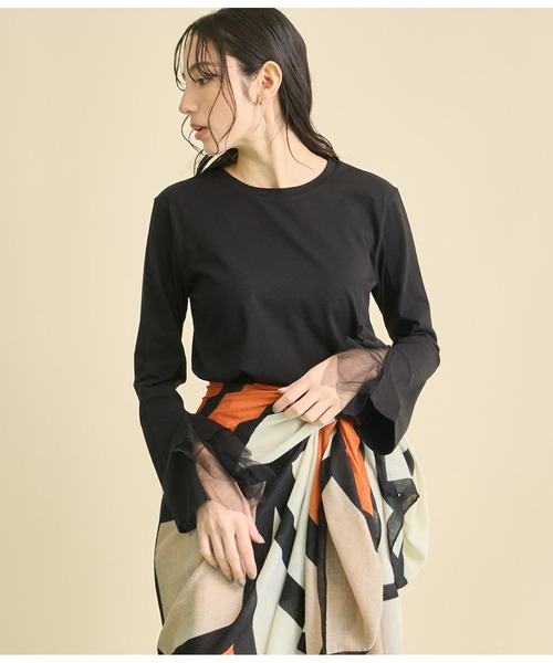 Settimissimo（セッティミッシモ）の「チュール カフス デザイン ロングTシャツ（Tシャツ/カットソー・レディース・ブラック/オフホワイト・FREE）」の13枚目の写真