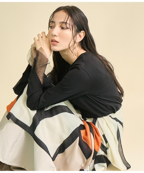 Settimissimo（セッティミッシモ）の「チュール カフス デザイン ロングTシャツ（Tシャツ/カットソー・レディース・ブラック/オフホワイト・FREE）」の17枚目の写真
