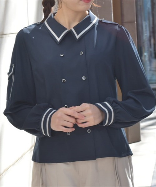 axes femme(アクシーズファム)の「Wボタンミリタリー配色ブラウス(シャツ/ブラウス・レディース・キナリ/ネイビー/ベージュ・FREE)」の3枚目の写真