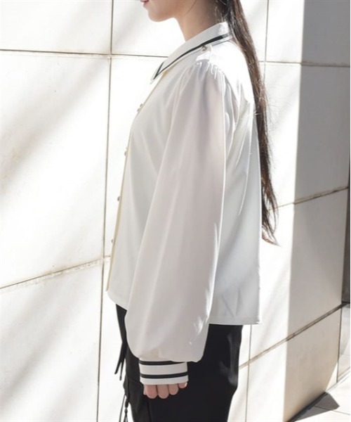 axes femme(アクシーズファム)の「Wボタンミリタリー配色ブラウス(シャツ/ブラウス・レディース・キナリ/ネイビー/ベージュ・FREE)」の4枚目の写真