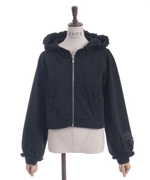 axes femme(アクシーズファム)の「サガラ刺繍ショートパーカー(カーディガン/ボレロ・レディース・キナリ/ブラック・FREE)」の12枚目の写真