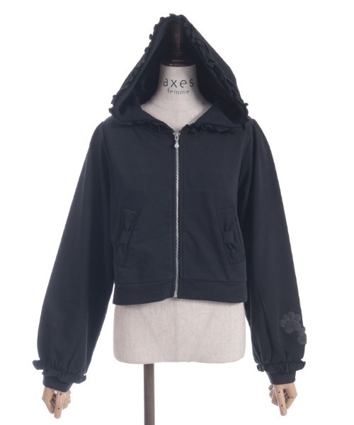 axes femme(アクシーズファム)の「サガラ刺繍ショートパーカー(カーディガン/ボレロ・レディース・キナリ/ブラック・FREE)」の5枚目の写真