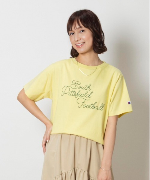 Champion(チャンピオン)の「Champion(チャンピオン)【レディース】チェーン刺繍ロゴTシャツ(Tシャツ/カットソー・レディース・ネイビー/ホワイト/ライトイエロー・L/XL/M/S)」の1枚目の写真