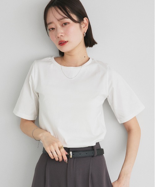 ad thie(アドティエ)の「ベーシック コンパクトTシャツ(Tシャツ/カットソー・レディース・チャコール/ネイビー/オフホワイト/ナチュラル/ブラック・FREE)」の17枚目の写真