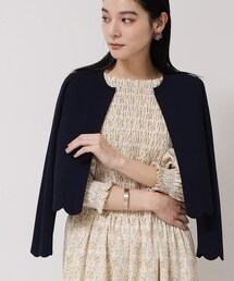 ◆【接触冷感／アンサンブル可】裾スカラップニットボレロ
