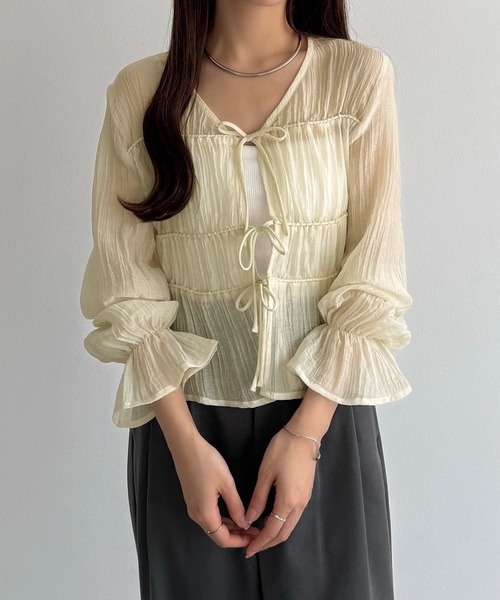 callautia(カラウティア)の「ギャザーリボンシアーブラウス(シャツ/ブラウス・レディース・ネイビー/ブラック/アイボリー・SMALL/MEDIUM/LARGE)」の4枚目の写真