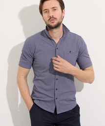 サッカーチェックショートレギュラーカラー半袖シャツ