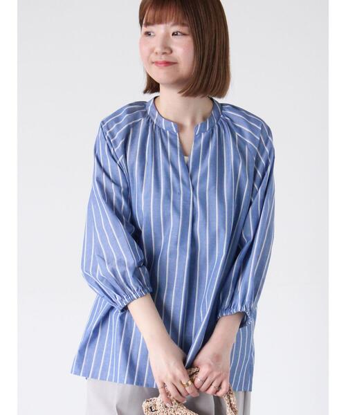 Lugnoncure（ルノンキュール）の「【イージーケア】7分袖スキッパーブラウス（シャツ/ブラウス・レディース・ネイビー/ピンク/オフホワイト/チャコールグレー・F）」の3枚目の写真