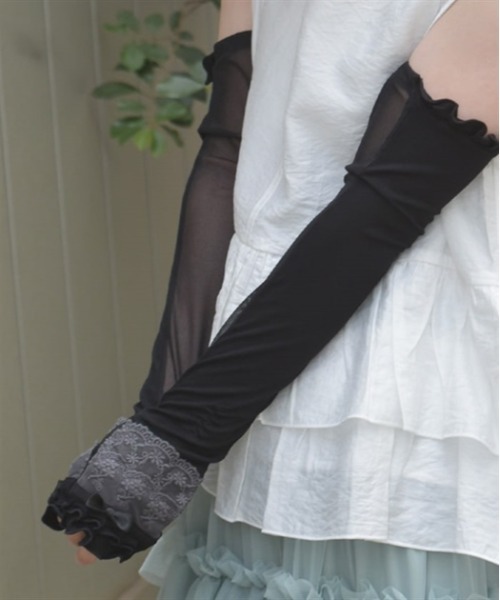 axes femme（アクシーズファム）の「レース重ねロングＵＶ手袋（手袋・レディース・ブラック/ピンク/キナリ・FREE）」の3枚目の写真