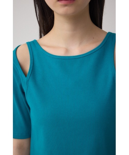 AZUL by moussy(アズールバイマウジー)の「デザインネックショートTシャツ(Tシャツ/カットソー・レディース・オフホワイト/ブルー/ブラック/ライトピンク・FREE)」の9枚目の写真