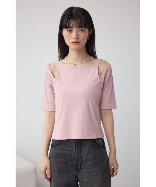AZUL by moussy(アズールバイマウジー)の「デザインネックショートTシャツ(Tシャツ/カットソー・レディース・オフホワイト/ブルー/ブラック/ライトピンク・FREE)」の16枚目の写真