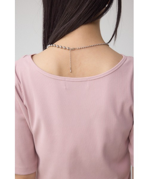 AZUL by moussy(アズールバイマウジー)の「デザインネックショートTシャツ(Tシャツ/カットソー・レディース・オフホワイト/ブルー/ブラック/ライトピンク・FREE)」の20枚目の写真