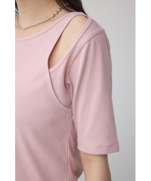 AZUL by moussy(アズールバイマウジー)の「デザインネックショートTシャツ(Tシャツ/カットソー・レディース・オフホワイト/ブルー/ブラック/ライトピンク・FREE)」の21枚目の写真