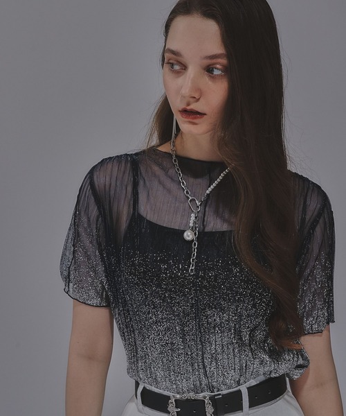 HARE（ハレ）の「ラメプリーツシアートップス(HARE)（Tシャツ/カットソー・レディース・ライトブルー/ブラック×シルバー/ブルー系その他/レッド/ブラック/ブルー/オレンジ・FREE）」の5枚目の写真