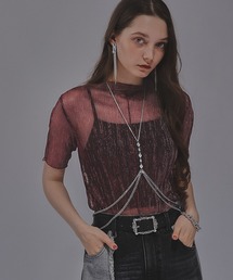 HARE | ラメプリーツシアートップス(HARE)(Tシャツ/カットソー)