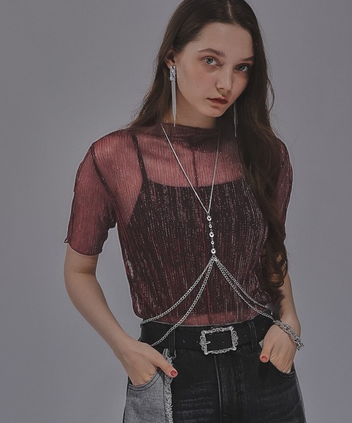 HARE（ハレ）の「ラメプリーツシアートップス(HARE)（Tシャツ/カットソー・レディース・ライトブルー/ブラック×シルバー/ブルー系その他/レッド/ブラック/ブルー/オレンジ・FREE）」の6枚目の写真