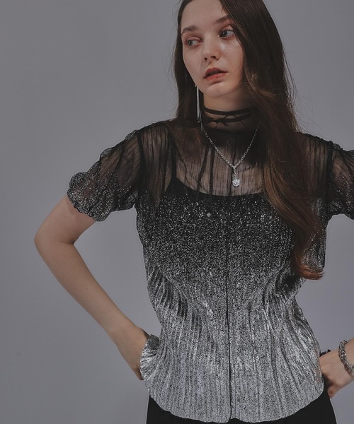 HARE（ハレ）の「ラメプリーツシアートップス(HARE)（Tシャツ/カットソー・レディース・ライトブルー/ブラック×シルバー/ブルー系その他/レッド/ブラック/ブルー/オレンジ・FREE）」の3枚目の写真