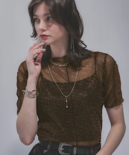 HARE（ハレ）の「ラメプリーツシアートップス(HARE)（Tシャツ/カットソー・レディース・ライトブルー/ブラック×シルバー/ブルー系その他/レッド/ブラック/ブルー/オレンジ・FREE）」の7枚目の写真