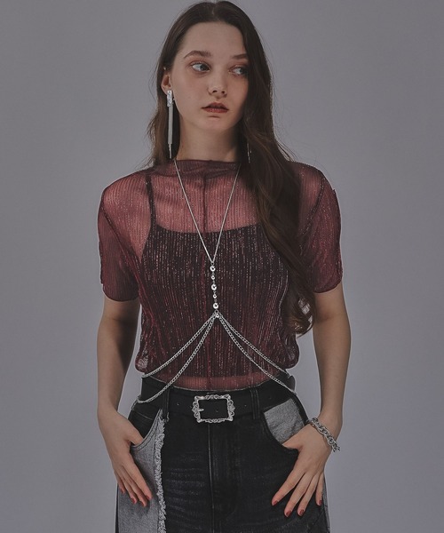 tシャツ ラメプリーツシアートップス(HARE) レディース HARE tシャツ ラメプリーツシアートップス(HARE) レディース