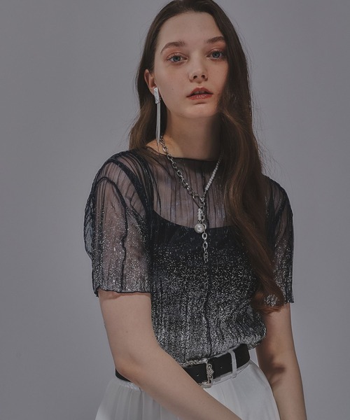 HARE（ハレ）の「ラメプリーツシアートップス(HARE)（Tシャツ/カットソー・レディース・ライトブルー/ブラック×シルバー/ブルー系その他/レッド/ブラック/ブルー/オレンジ・FREE）」の17枚目の写真