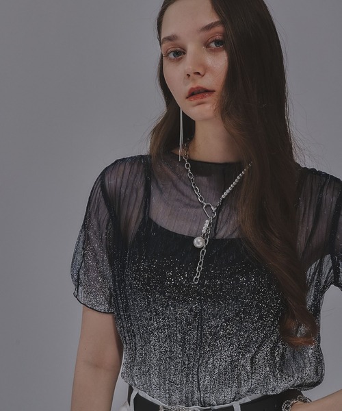 HARE（ハレ）の「ラメプリーツシアートップス(HARE)（Tシャツ/カットソー・レディース・ライトブルー/ブラック×シルバー/ブルー系その他/レッド/ブラック/ブルー/オレンジ・FREE）」の18枚目の写真