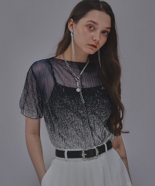 HARE（ハレ）の「ラメプリーツシアートップス(HARE)（Tシャツ/カットソー・レディース・ライトブルー/ブラック×シルバー/ブルー系その他/レッド/ブラック/ブルー/オレンジ・FREE）」の19枚目の写真