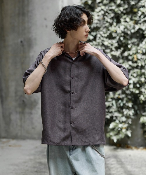 Bleme(ブレム)の「シンセティックツイード オーバーサイズ イージーケア 半袖シャツ(シャツ/ブラウス・メンズ・グレー/ベージュ・M/S/XL/L)」の4枚目の写真