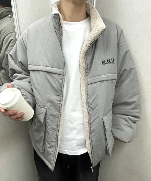 B.R.U（ブル）の「ロゴ刺繍ボアブルゾン（ダウンジャケット/コート・メンズ・グレー/ブラック・LARGE/MEDIUM）」の3枚目の写真