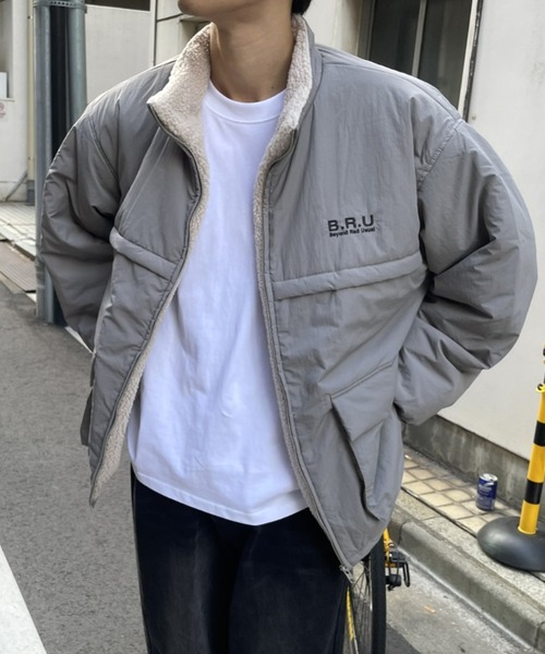 B.R.U（ブル）の「ロゴ刺繍ボアブルゾン（ダウンジャケット/コート・メンズ・グレー/ブラック・LARGE/MEDIUM）」の16枚目の写真