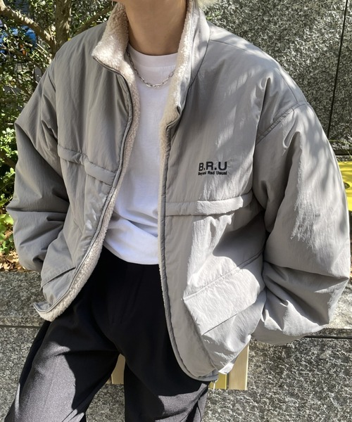 B.R.U（ブル）の「ロゴ刺繍ボアブルゾン（ダウンジャケット/コート・メンズ・グレー/ブラック・LARGE/MEDIUM）」の13枚目の写真