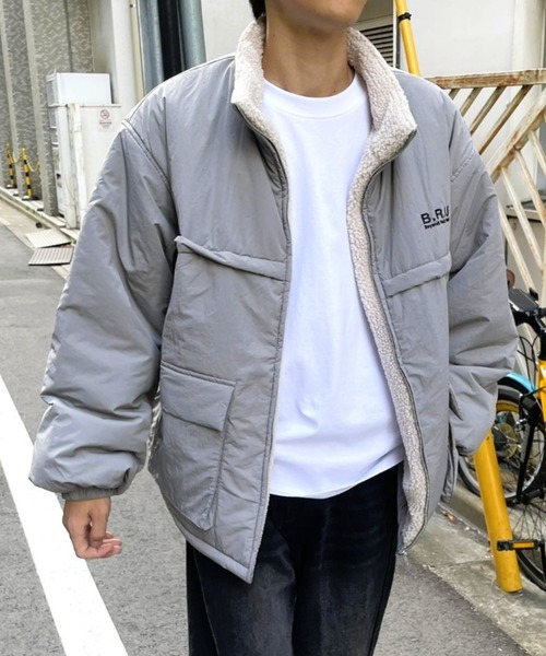 B.R.U（ブル）の「ロゴ刺繍ボアブルゾン（ダウンジャケット/コート・メンズ・グレー/ブラック・LARGE/MEDIUM）」の15枚目の写真