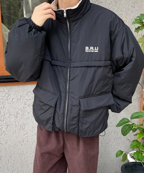 B.R.U（ブル）の「ロゴ刺繍ボアブルゾン（ダウンジャケット/コート・メンズ・グレー/ブラック・LARGE/MEDIUM）」の9枚目の写真