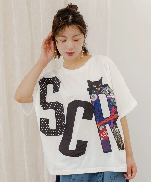 ScoLar（スカラー）の「ScoLar/スカラー　ロゴアップリケPO（Tシャツ/カットソー・レディース・ホワイト/サックスブルー/ブラック・FREE）」の2枚目の写真