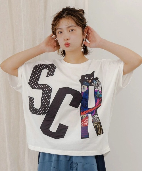 ScoLar（スカラー）の「ScoLar/スカラー　ロゴアップリケPO（Tシャツ/カットソー・レディース・ホワイト/サックスブルー/ブラック・FREE）」の8枚目の写真