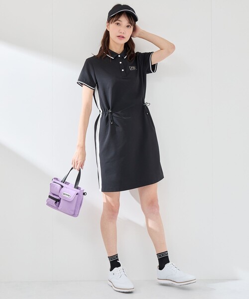 JUN&ROPE'（ジュンアンドロペ）の「【撥水】【ストレッチ】シアサッカードロストポロワンピース（ワンピース・レディース・ブラック/ブラック系その他・L/M/S）」の4枚目の写真