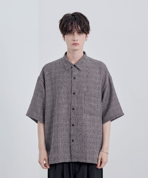 ELDORESO 総柄 半袖シャツ L サイズ 総柄サマーツイードリラクシング半袖シャツ（シャツ/ブラウス