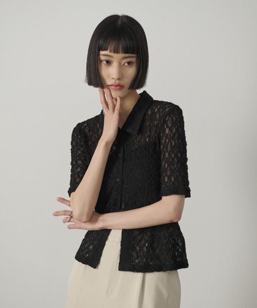 AIC.(エーアイシー)の「レースポロトップス(ポロシャツ・レディース・ブラック/ホワイト・FREE)」の5枚目の写真