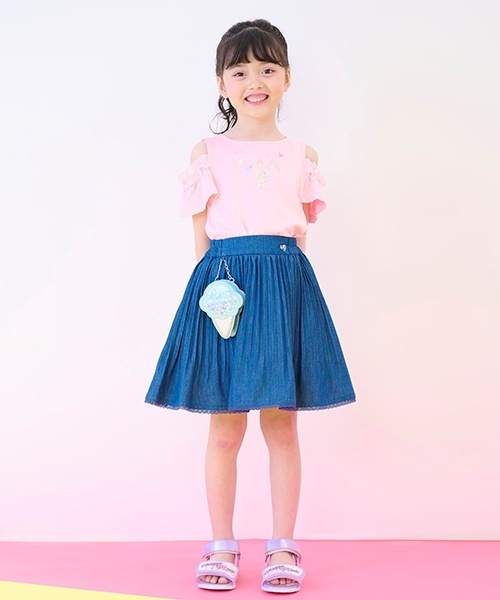 メゾピアノ　ペンダント風半袖カットソー　140cm ベリエちゃん キラキラストーンTシャツ(F ピンク): キッズ