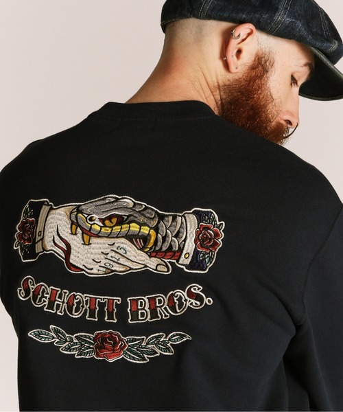 schott（ショット）の「Schott/ショット/SHAKE HAND SNAKE CREW SWEAT/シェイクハンド スネーク クルースウェット（スウェット・メンズ・ブラック/グレー/ネイビー・M/L/XL/2XL）」の3枚目の写真