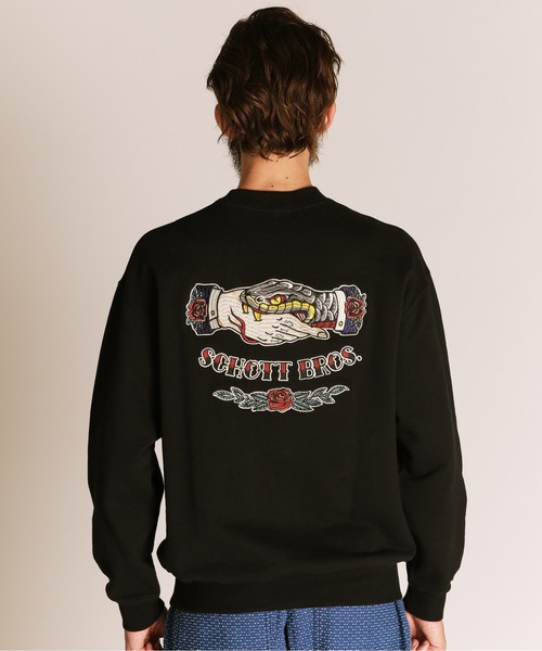 schott（ショット）の「Schott/ショット/SHAKE HAND SNAKE CREW SWEAT/シェイクハンド スネーク クルースウェット（スウェット・メンズ・ブラック/グレー/ネイビー・M/L/XL/2XL）」の4枚目の写真
