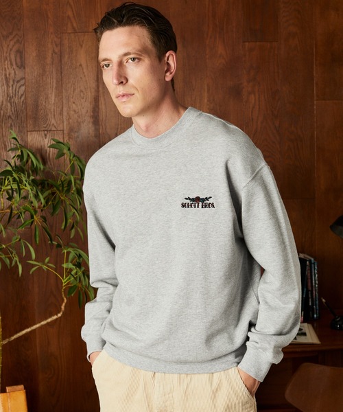 SCHOTT◆スウェット/-/コットン/GRY