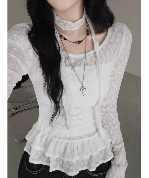 ARCHIVER（アーカイバ）の「【Lp】ストールセットレースフリルブラウス（シャツ/ブラウス・レディース・アイボリー/ホワイト・SMALL/MEDIUM/LARGE）」の2枚目の写真
