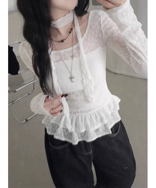 ARCHIVER（アーカイバ）の「【Lp】ストールセットレースフリルブラウス（シャツ/ブラウス・レディース・アイボリー/ホワイト・SMALL/MEDIUM/LARGE）」の11枚目の写真