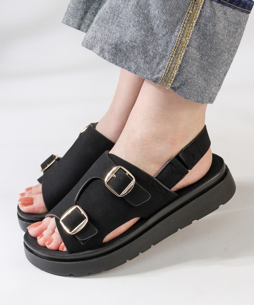 AAA+（サンエープラス）の「AAA+/ 軽量厚底 ダブルモンク コンフォート ストラップサンダル(3719)（サンダル・レディース・ブラック/ブラック系その他・S/M/L）」の2枚目の写真