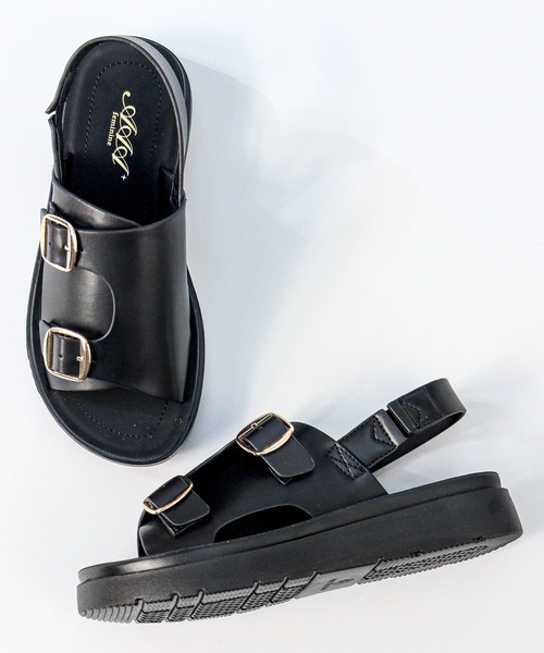 AAA+（サンエープラス）の「AAA+/ 軽量厚底 ダブルモンク コンフォート ストラップサンダル(3719)（サンダル・レディース・ブラック/ブラック系その他・S/M/L）」の6枚目の写真