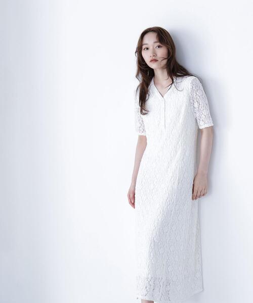 NATURAL BEAUTY BASIC(ナチュラルビューティーベーシック)の「◇スキッパーシュリンクレースワンピース(ワンピース・レディース・ブラック/オフホワイト・MEDIUM/P/S)」の1枚目の写真