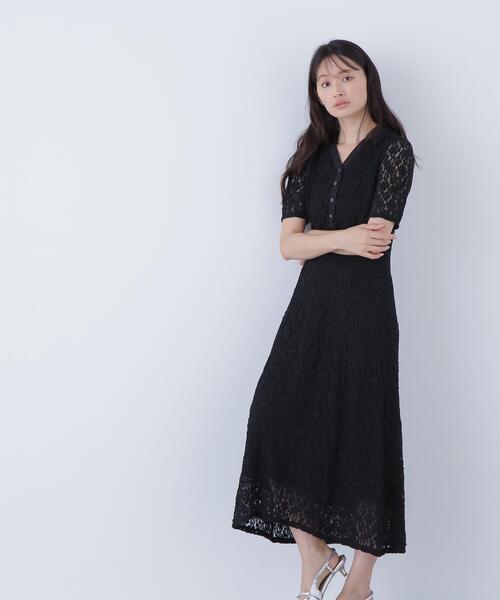 NATURAL BEAUTY BASIC(ナチュラルビューティーベーシック)の「◇スキッパーシュリンクレースワンピース(ワンピース・レディース・ブラック/オフホワイト・MEDIUM/P/S)」の2枚目の写真